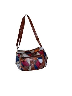 NEWGeometric Patchwork Faux Leather Crossbody Bag Multicolor Boho Shoulder Purse